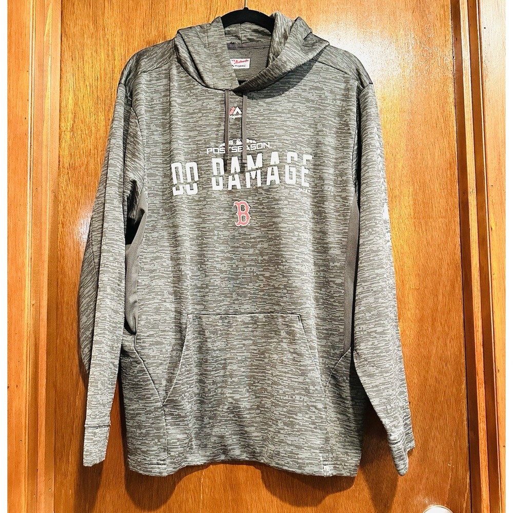 Preowned Majestic Postseason MLB Boston Red Sox Sweater With Hoodie Size L Reg
